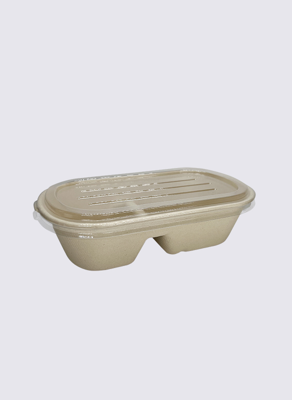 PET 뚜껑이 있는 1000ml 2-div Bagasse 사탕수수 식품 용기